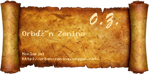 Orbán Zenina névjegykártya